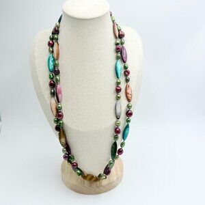 Sally C Treasures SX 925 Dyed Multicoloured Pearls & Mother of Pearl Necklace